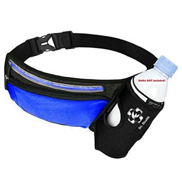 Imagem de Dr.Health – Pacote de cinto/bolsa esportiva com suporte para garrafa de água e bolsa de cintura, com faixa refletiva, para guardar celular, orifício para fone de ouvido, para cães, caminhadas, viagens, ajustáveis, mulheres/homens, BLACK/Royal Blue