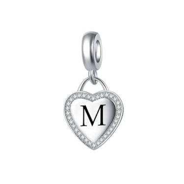 Imagem de MiiFort Pingente de coração com pingente de letra A a Z compatível com pulseiras Pandora Charms, One Size, Cobre, Sem Pedra Preciosa