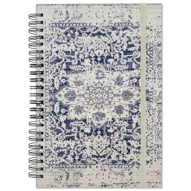 Imagem de Cabreche Caderno espiral capa dura diário espiral 14 x 21 cm, 80 g/m², papel grosso, 60 folhas, 120 páginas, com fecho elástico para meninas, mulheres, escola, escritório, estética, fofo, boêmio, azul