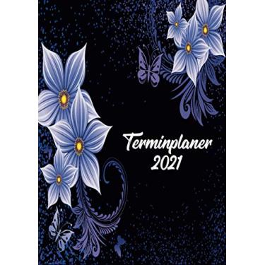 Imagem de Terminplaner 2021: Wochenplaner zum notieren, organisieren und planen DIN A4. Kalender/Terminkalender/Monats- / Tagesübersicht/Kontakt- / Geburtstags listen/Blumen Lila Edel