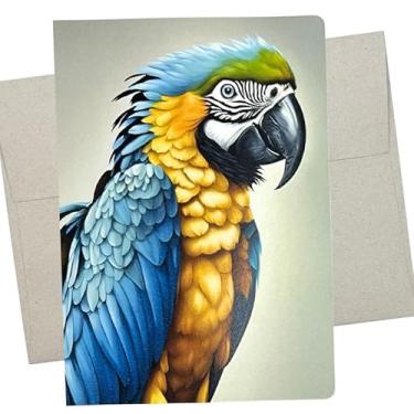 Imagem de Cartão de arara azul e dourado, cartão de aniversário de arara (1 cartão premium, 12 x 17 cm) cartão de notas para amantes de pássaros em branco para todas as ocasiões como pensar em você, obrigado -
