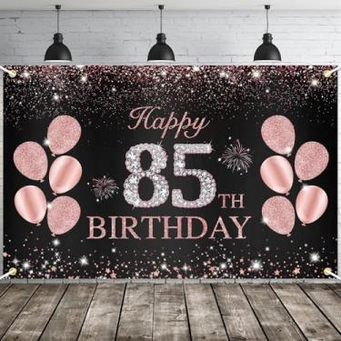 Imagem de JOYKY Faixa de ouro rosa para festa de aniversário de 85 anos, decoração de pano de fundo feminino com 15 x 9