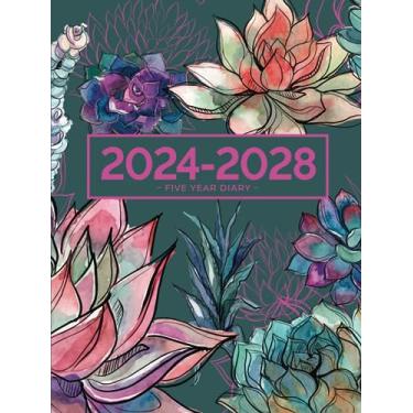 Imagem de 5 Year Diary 2024-2028 | A4 Gorgeous Vibrant Succulent Garden (hardcover): Month to View Planner with UK Holidays, Moon Phases, Birthdays & Celebrations, Contacts, Passwords (Five Years)