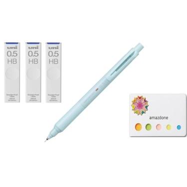 Imagem de amazdone Lapiseira uni Kurutoga KS 0,5 mm azul gelo (M5KS1P.32) + grafite de lapiseira uni, as pontas Uni à prova de manchas 0,5 mm HB conjunto de 3 notas adesivas