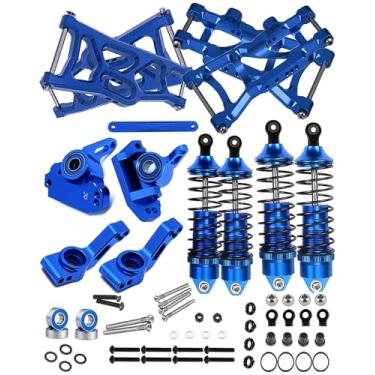 Imagem de hopsupRC Amortecedores dianteiros traseiros montados totalmente em metal para Traxxas Rustler/Stampede VXL 2WD 1/10, braço de suspensão de liga, bloco de rodízio de alumínio e blocos de direção e suportes de eixo traseiro, azul