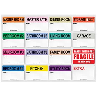Imagem de enKo – Etiquetas de embalagem extra grandes para mudança de casa, 5 x 7,6 cm, adesivos para caixa - codificados por cores para caixas, adesivos frágeis para caixa de embalagem (800 etiquetas, casa de 4 quartos)