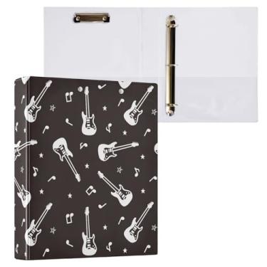 Imagem de Fichário de 3 anéis para violão preto e branco de 3 cm com bolsos para prancheta para escola, fichário de escritório com 3 furos, 1 pacote