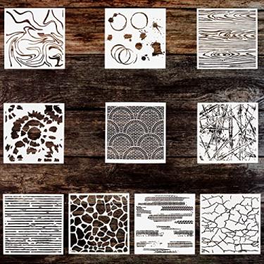 Imagem de DREMISI 10 peças de estênceis para pintura, arte de parede de 15 x 15 cm, faça você mesmo, pintura em spray, textura de mármore, telha rachada, tela, papel de madeira, decoração de casa