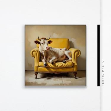 Imagem de Quadro Vaquinha Lilu em Canvas 100% Algodão com Moldura Canaleta, Impressão em (Preto, 54x54, Emoldurado)