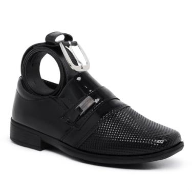 Imagem de Kit Sapato Social Infantil Menino Casamento Pajem Batismo Preto com Cinto Social (Preto, BR, Criança de 4 a 8 anos, Numérico, 27)