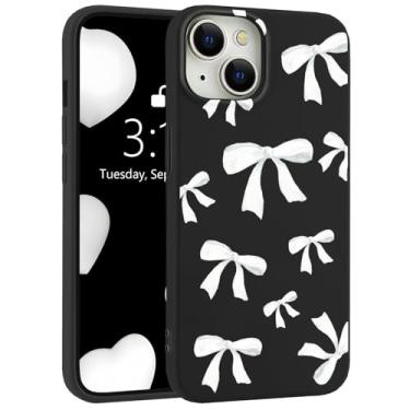 Imagem de LuminousGuard Capa para iPhone 15 Pro Max, linda capa de telefone de silicone líquido preta com laço branco fino e borracha de gel macio para mulheres e meninas