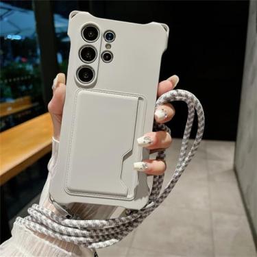 Imagem de Colar crossbody corda silicone macio bolsa de cartão capa de telefone para Samsung S24 Ultra S23 S22 FE A54 5G A53 capa de carteira com suporte de cartão, cinza, para Samsung S24Plus