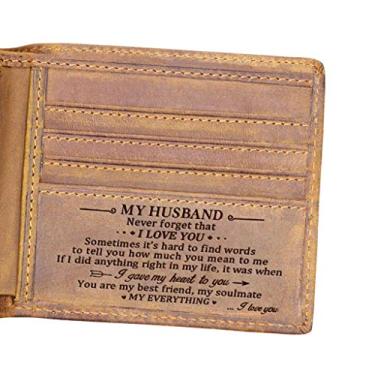 Imagem de Carteira de couro personalizada com bolso frontal – Carteira fina RFID minimalista para cartões de crédito – Presente personalizado, Marrom para marido, s, Carteira RFID