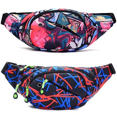 Imagem de Pochete moda pochete bolsa de peito ajustável cinto bolsa de ombro bolsa casual bolsas de quadril para corrida caminhada fitness ciclismo praia viagem festival show, Pacote com 2, multicolorido + preto, One Size, Bolsa de cintura