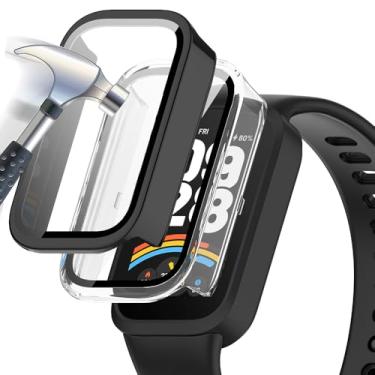 Imagem de Accdeny [Pacote com 2 capas com protetor de tela de vidro temperado compatível com redmi Smart Band 3/xiao Band 9 Active, dureza 9H, 360°, capa protetora ultrafina para PC, preta, transparente