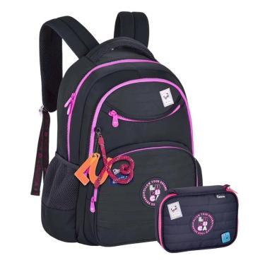 Imagem de Kit Mochila Costas Luluca Escolar Passeio Estojo 100 - Preto