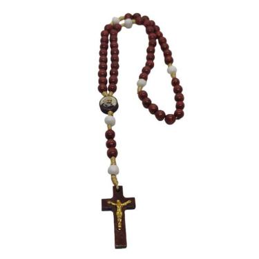 Imagem de Terço Padre Pio - Marrom E Branco