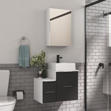Imagem de Conjunto Gabinete Banheiro Nivus 60cm  - MOVEIS JOIA, Branco / Preto