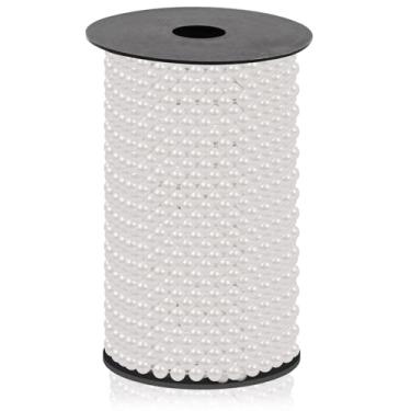 Imagem de Uxney Guirlanda de pérolas artesanais, 8 mm x 65,6 pés contas de árvore de Natal enfeites de pérola para decoração de árvore de Natal DIY festa de casamento (branca)