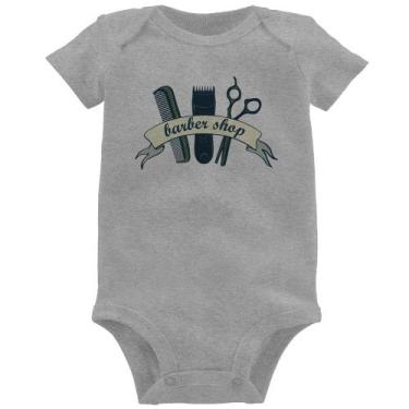 Imagem de Body Bebê Salão Masculino Barber Shop - Foca na Moda, Cinza, P