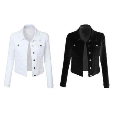 Imagem de Jaqueta Jeans Feminina Com Lycra 2 peças 1 Preto e 1 Branco - Abafarto