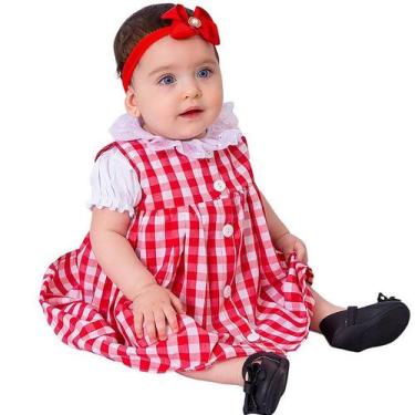 Imagem de Vestido Bebê 3 peças com Blusa e Tiara 100% Algodão - Livia - Mundo Ni