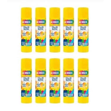Imagem de Cola em Bastão Incolor 10 gramas Pacote com 10 - Acrilex