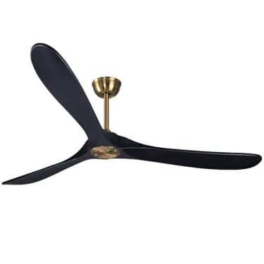 Imagem de Bigzone Ventilador De Teto Preto E Dourado De 70", Motor Dc Silencioso, Economia De Energia, 3 Lâminas De Madeira Balsa, Uso Interno/Externo