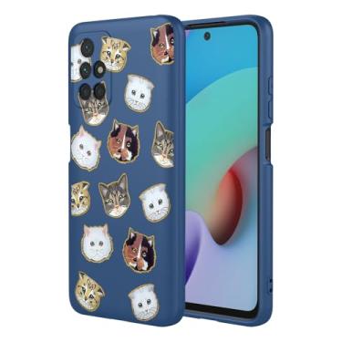 Imagem de HTXWXJC Capa de telefone para Redmi 10, capa para Redmi 10 Prime, capa para Redmi 10 2022, à prova de choque, flexível, amortecedor, TPU, capa macia com estampa de gato para Xiaomi Redmi 10 gato azul
