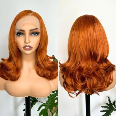Imagem de LOLYDEER Peruca De Renda Sintética Laranja Ruiva Frontal 13X6 Perucas De Renda Frontal Sem Cola 18 Polegadas Perucas De Renda Ruiva Onduladas Pré-Arrancadas Com Cabelo De Bebê Perucas Curtas Ondulad