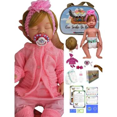 Imagem de Bebê reborn boneca menina realista silicone olhos fechados loira + acessorios RS