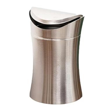 Imagem de DimyFew Lixeira de Lixeira compacta Tampa giratória Aberta Lixeira pequena Lixeira de mesa para carro Escritório Café Bar Quarto, Argento