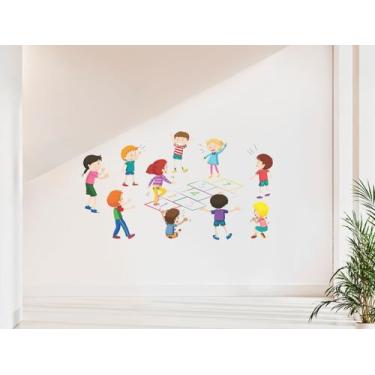 Imagem de Adesivo Parede Crianças Brincando de Amarelinha Espaço Kids - Colakoal