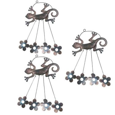 Imagem de Sino Dos Ventos Lagarto Flores Kit 3 Unidades Jardim Varanda Enfeite Quintal Decoraçao Rustico