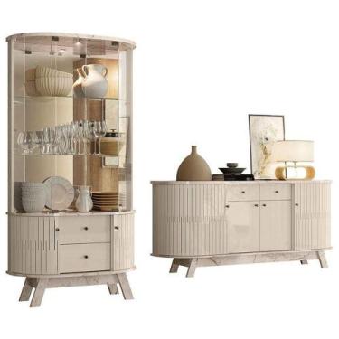 Imagem de Aparador Para Sala Buffet Mônaco E Cristaleira Moss Calacata Off White