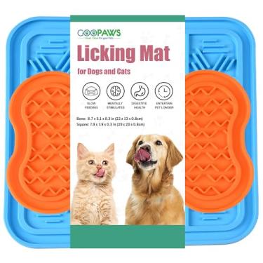Imagem de GOOPAWS: Tapete para lamber 2 unidades - laranja e azul - almofadas texturizadas de alimentação lenta para cães e gatos, silicone de grau alimentício, espalhar alimentos e guloseimas, atividade