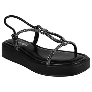 Imagem de Via Scarpa, SANDÁLIA PAPETE FEMININA VIA SCARPA 18394 FLATFORM TIRAS EM STRASS Cor:Preto;Tamanho:35