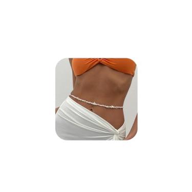 Imagem de Corrente para o corpo com contas de praia simples para o verão, biquíni, pingente de estrela-do-mar, corrente de barriga, joia de cintura com contas ajustáveis, acessório corporal para mulheres