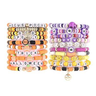 Imagem de Taouzi Heshi Sufer Conjunto de pulseiras femininas boho feitas à mão com elástico para férias, Halloween, Dia de Ação de Graças, 4 de julho, câncer de mama, pulseiras de outono para mulheres, pulseiras de contas de argila de polímero Vsco Boho para mulheres, Halloween 1 20Pcs, Metal, Alexandrita sin