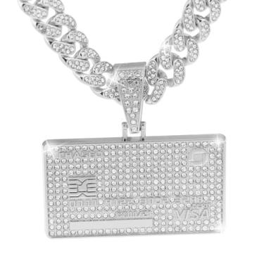 Imagem de GuoShuang Corrente de elos cubanos para homens e mulheres com pingente, colar de elos cubanos Miami Ice Out Diamond Joias Hip Hop, 20 Inch, Metal, Sem Pedra Preciosa