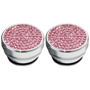 Imagem de Capa de plugue de isqueiro de carro com strass diamante brilhante, capa de botão de isqueiro automotivo de cristal, capa universal à prova de poeira (rosa)