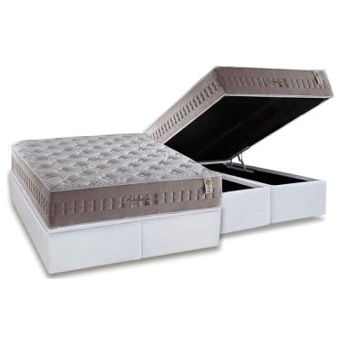 Imagem de Cama Box Baú Queen: Colchão Molas Anjos MasterPocket Ensacadas Richesse + Base crc Courano White(158x198)