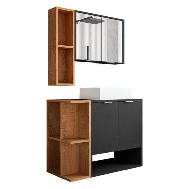 Imagem de Gabinete Banheiro Star Com Cuba Dalla E Valvula Click Inox Preto Fosco/naturale Preto Fosco/naturale