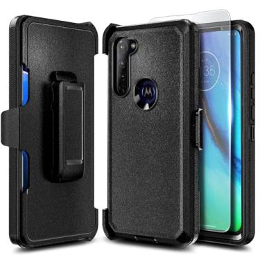 Imagem de Capa E-Began para Motorola Moto G Stylus, Moto G Pro (2020) com protetor de tela de vidro temperado (cobertura completa), clipe de cinto para coldre e suporte de proteção resistente à prova de choque, Preto