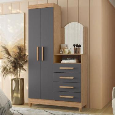 Imagem de Cômoda Capri Multiuso 2 Portas 4 Gavetas com Espelho New Albatroz, Fre