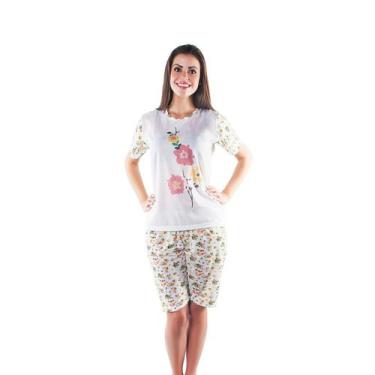 Imagem de Pijama Bermuda Com Manga Feminino Linha Classica Com Rosas - BELLA CHA