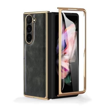 Imagem de HAO RIYLN Capa de couro para Samsung Galaxy Z Fold 6, capa galvanizada comercial com protetor de tela de câmera à prova de choque, capa fina, verde, ZFOLD6
