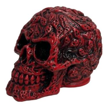 Imagem de Escultura Crânio Relevos Vermelho em Resina - Lua Mística - 100% Origi