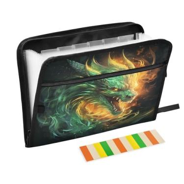 Imagem de Pasta expansível Green Fire Dragon2, organizador de arquivos sanfonado de 13 bolsos com etiquetas adesivas com zíper, organizador de documentos A4 portátil para escritório, material escolar, viagens