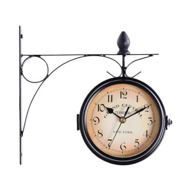 Imagem de XLWLLNJ Relógio de parede duplo lateral, design clássico, decorativo decorativo de instalação fácil decoração de parede Relógio pendurado para o banheiro, 25x9x22cm